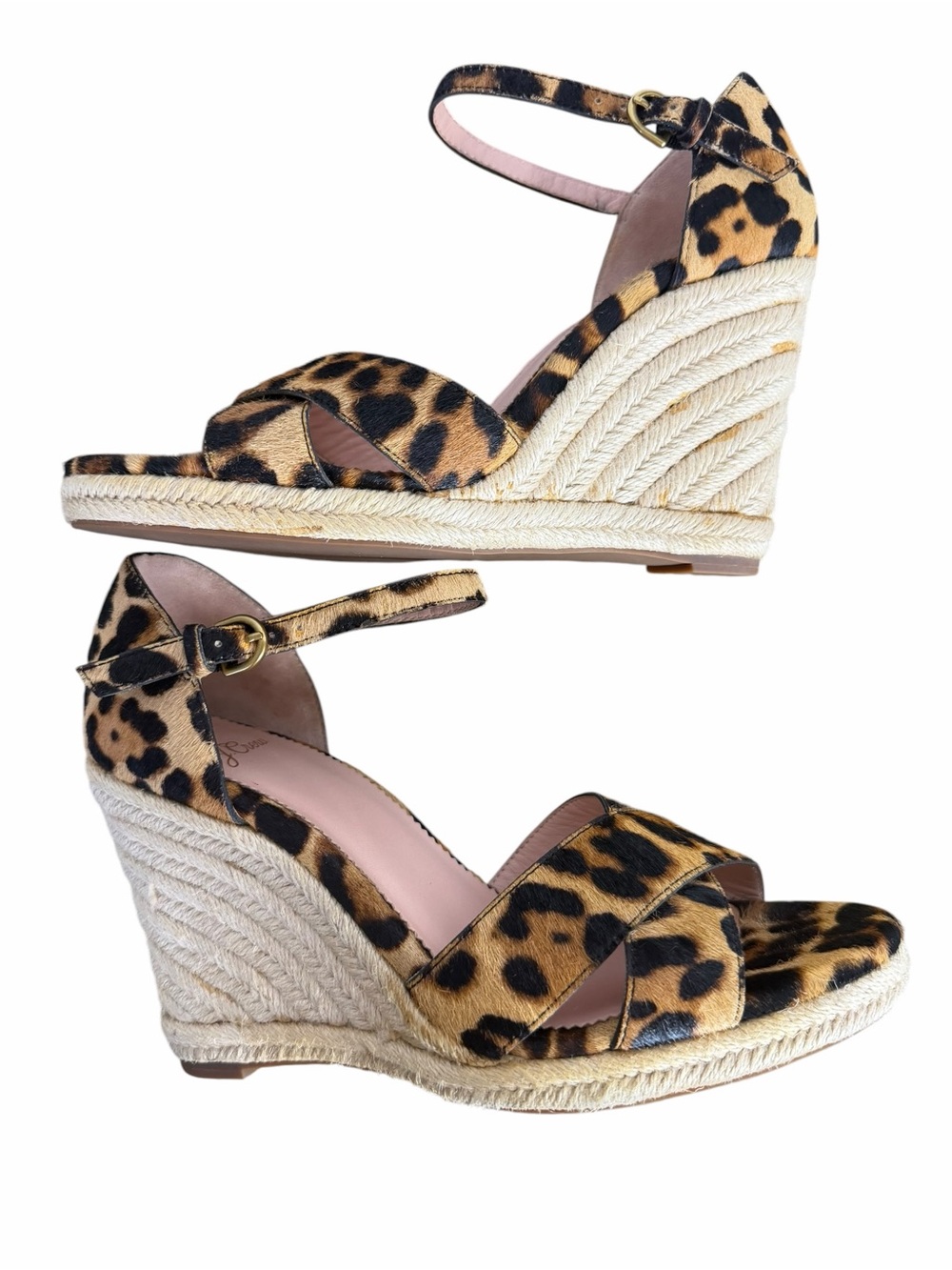 J.Crew Jute Wedge Sandals Leopard Calf Hair size 8.5M Espadrille Summer Shoes